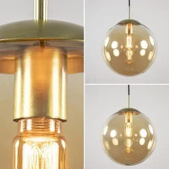 Amber glazen hanglamp 30 cm met messing en zwart