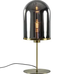 Antiek bronzen tafellamp Maverick met smoke glas groot