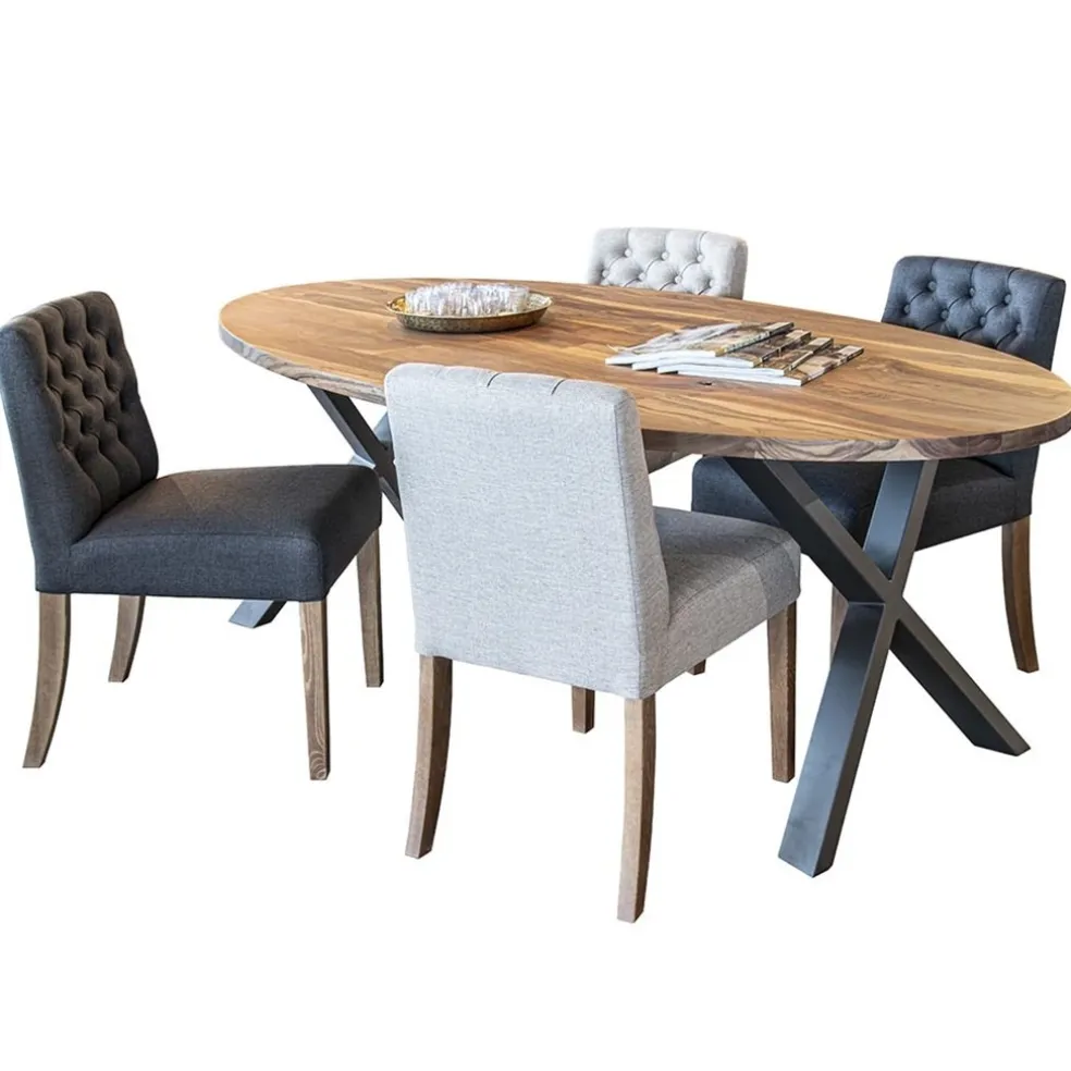 Antraciete eetkamerstoel met eiken poten