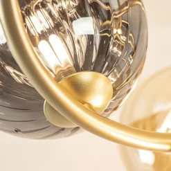 Art Deco plafondlamp goud met smoke en amber glas