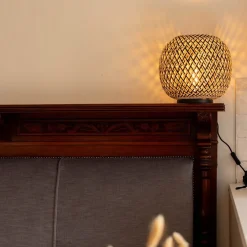 Bamboe tafellamp naturel met zwart