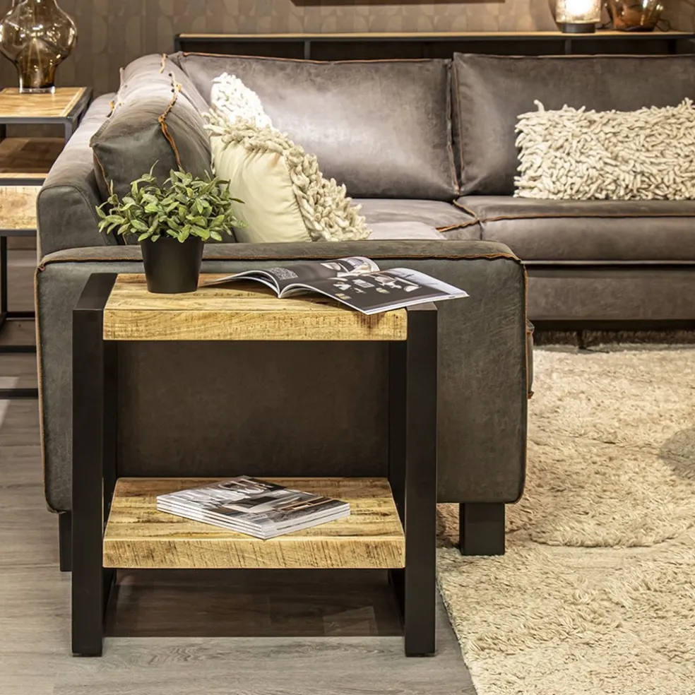 Bijzettafel 2-laags mango hout naturel