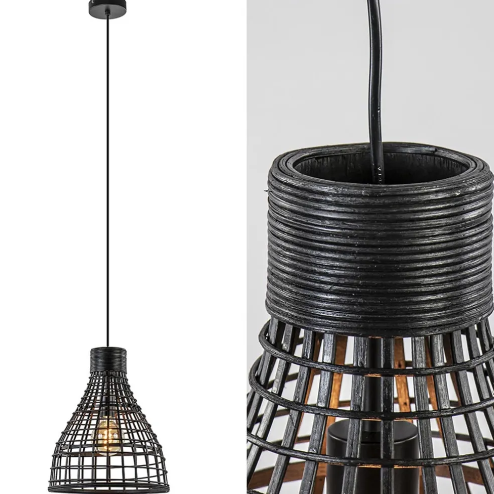 Botanische hanglamp Puerto rotan mat zwart