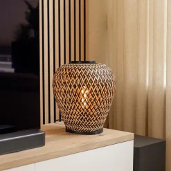 Botanische tafellamp bamboe met zwart