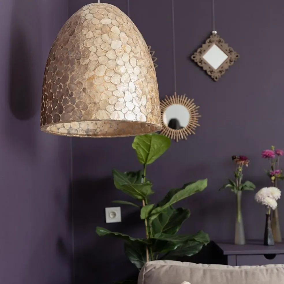Bruin gouden hanglamp met capiz schelpen