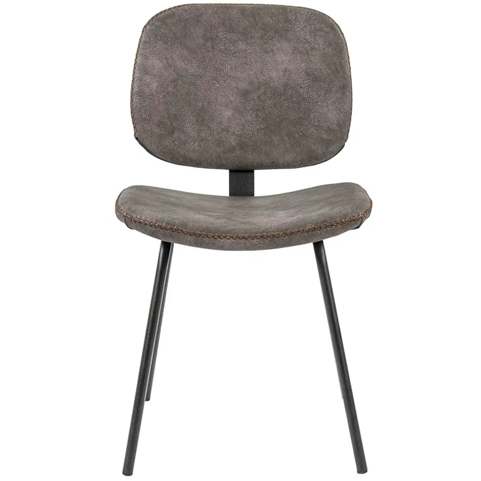 Bruine eetkamerstoel van imitatietleer met zwart onderstel