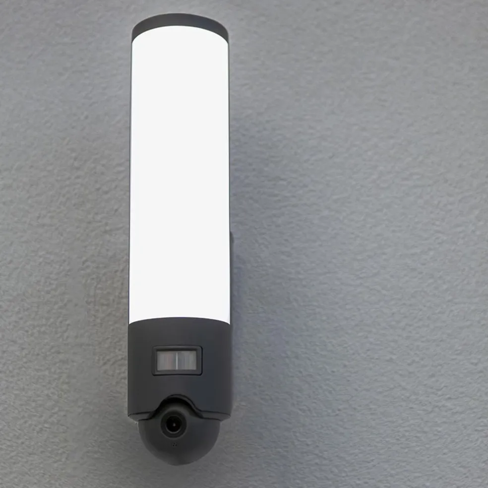 Buitenlamp cilinder donker grijs inclusief LED en camera