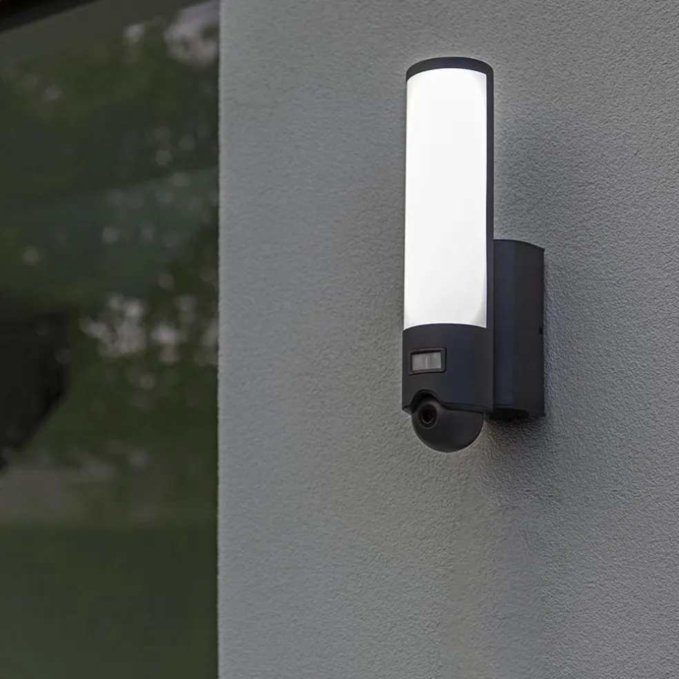 Buitenlamp cilinder donker grijs inclusief LED en camera