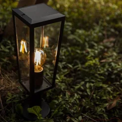 Buitenlamp lantaarn op voet zwart met helder glas