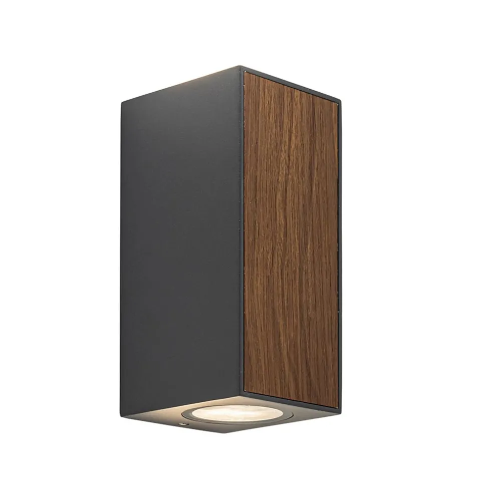 Buitenlamp up+down GU10 donker grijs/hout