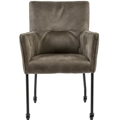 Bull lederen armstoel liver met wieltjes en zwarte poot