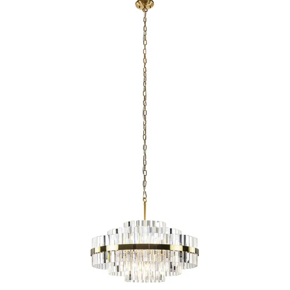 Chique hanglamp brushed brass met helder kristal
