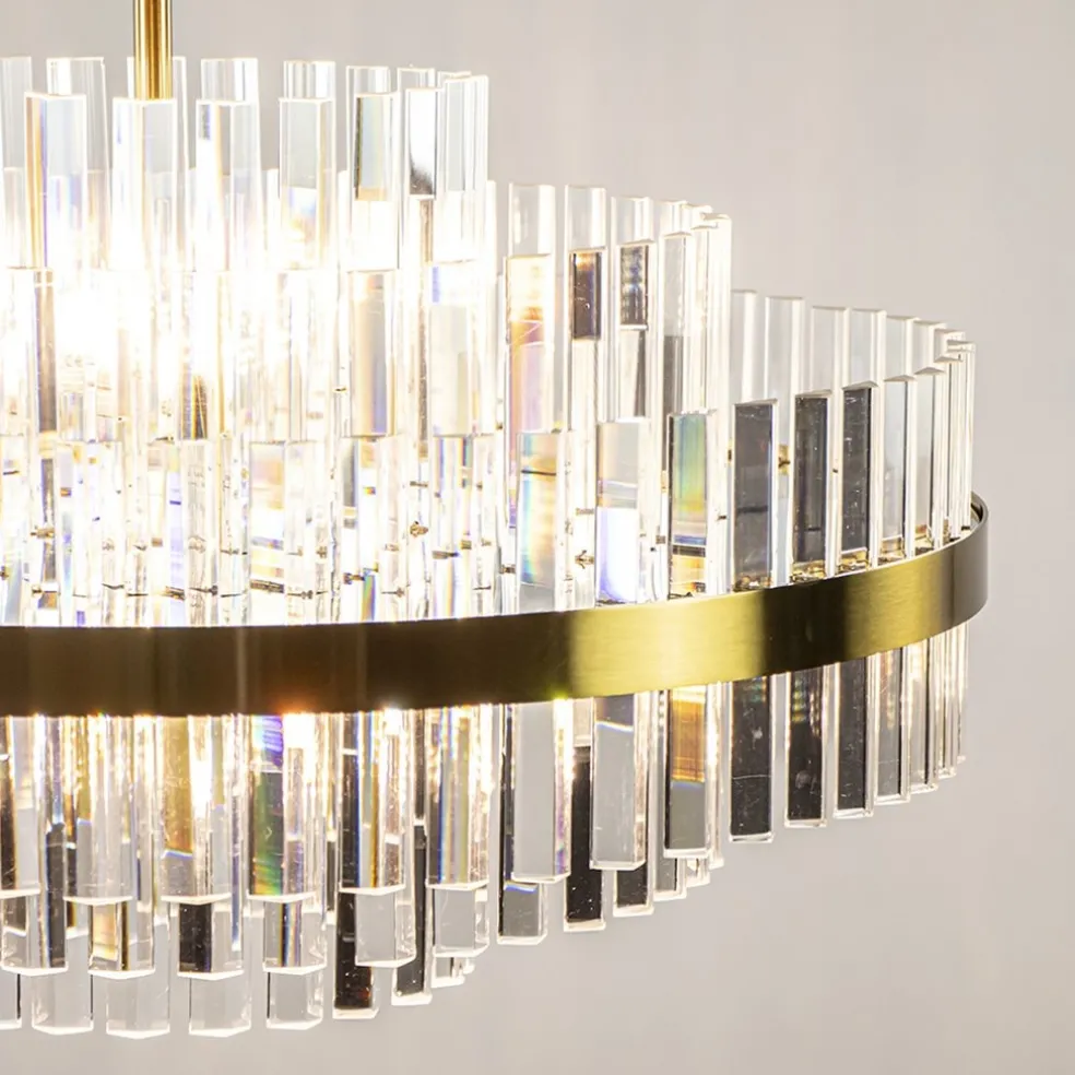 Chique hanglamp brushed brass met helder kristal