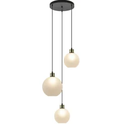 Chique 3-lichts hanglamp rond zwart-goud + opaal glas