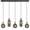 Chique 5-lichts hanglamp smoke glas met brons