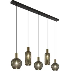 Chique 5-lichts hanglamp smoke glas met brons