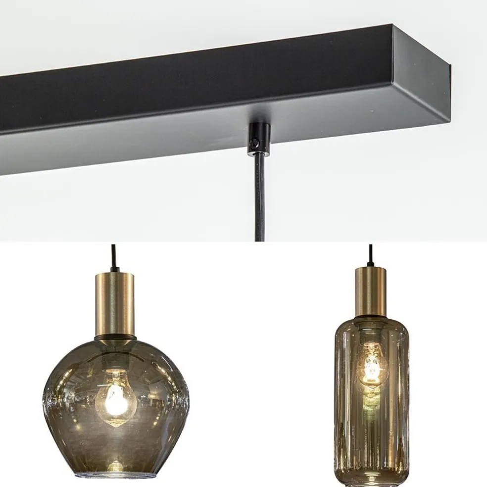 Chique 5-lichts hanglamp smoke glas met brons