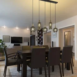 Chique 5-lichts hanglamp smoke glas met brons