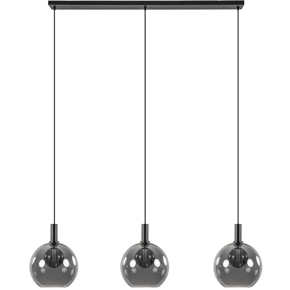 Chique 3-lichts hanglamp zwart met smoke glazen bollen