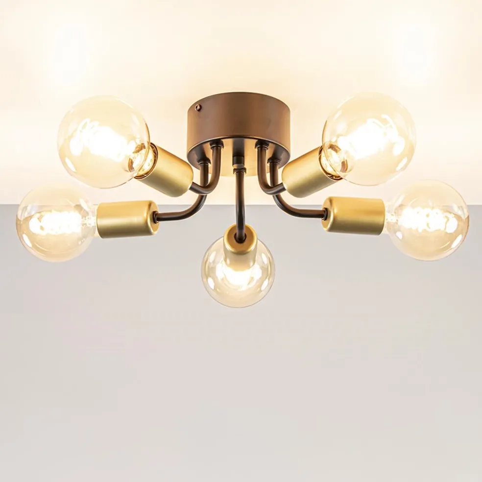 Chique plafondlamp mat zwart met goud