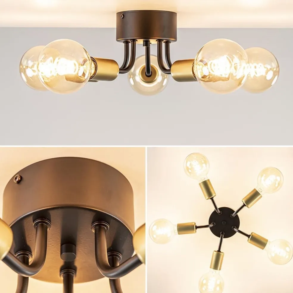 Chique plafondlamp mat zwart met goud