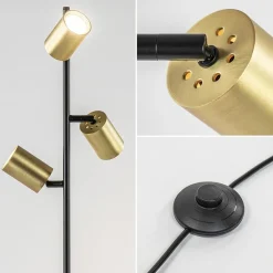 Chique staande lamp mat zwart met gouden spots