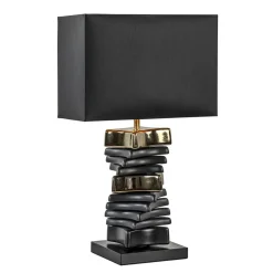 Chique tafellamp zwart met goud en rechthoekige kap