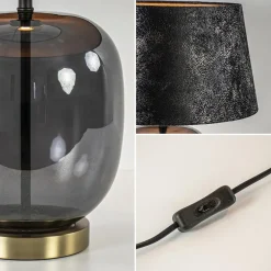 Chique tafellamp zwart/goud met kap