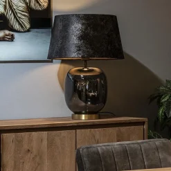 Chique tafellamp zwart/goud met kap
