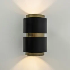 Cilinder wandlamp G9 mat zwart met goud