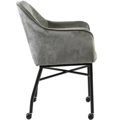 Comfortabele armstoel velours grijs met wieltjes