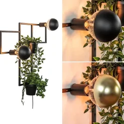 Decoratieve wandlamp zwart met 2 plantenpotten
