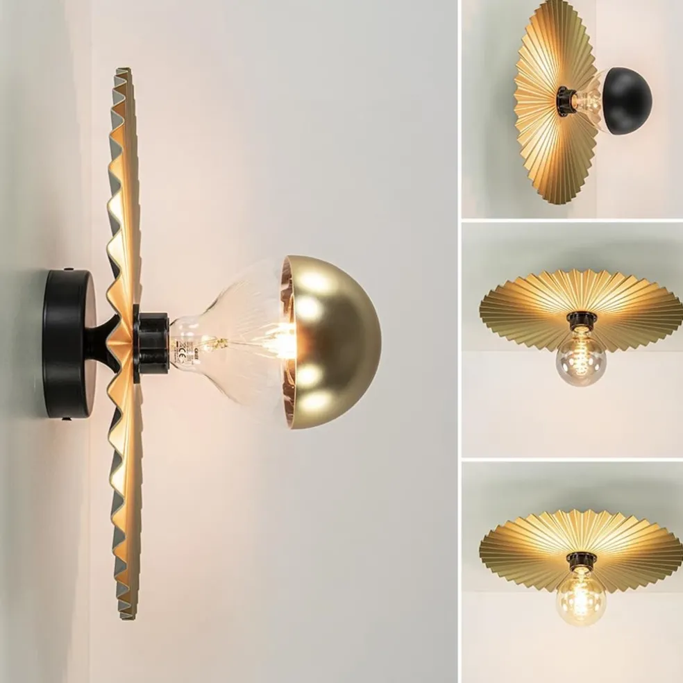 Decoratieve wand/plafondlamp goud met zwart