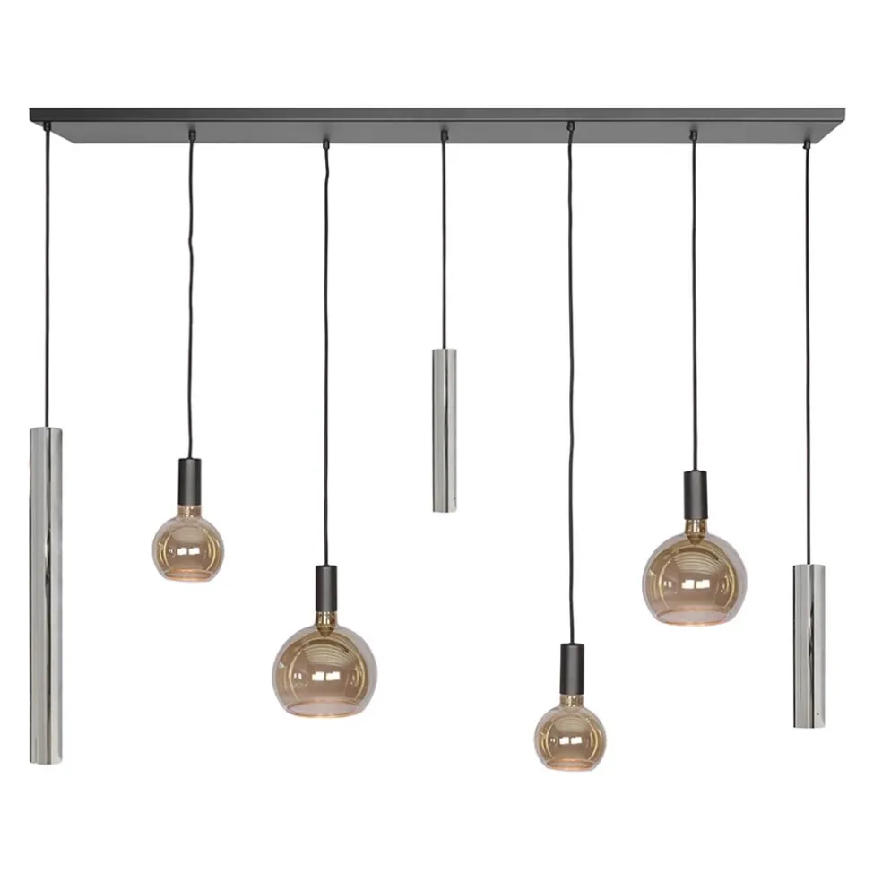 Design hanglamp 7-lichts zwart met nikkel
