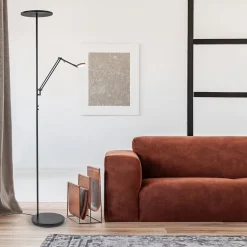 Design LED uplighter met leesarm zwart geborsteld staal