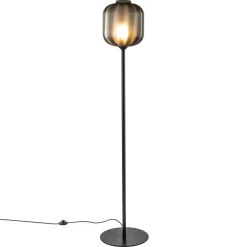 Design vloerlamp zwart met mat zwarte glazen kap