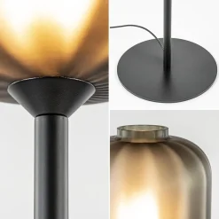 Design vloerlamp zwart met mat zwarte glazen kap