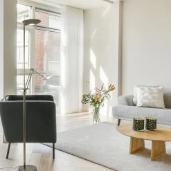 Dimbare LED uplighter met leeslamp donker brons