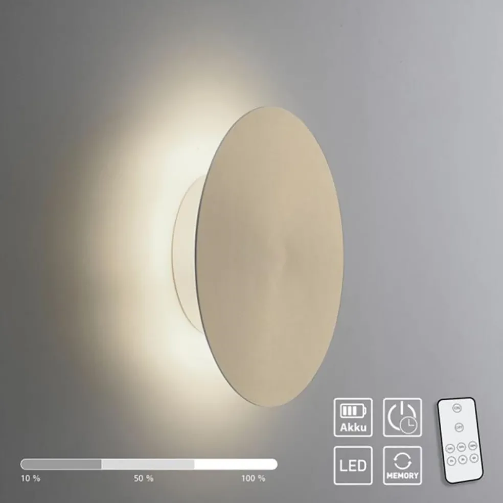 Dimbare LED wandlamp op accu goud
