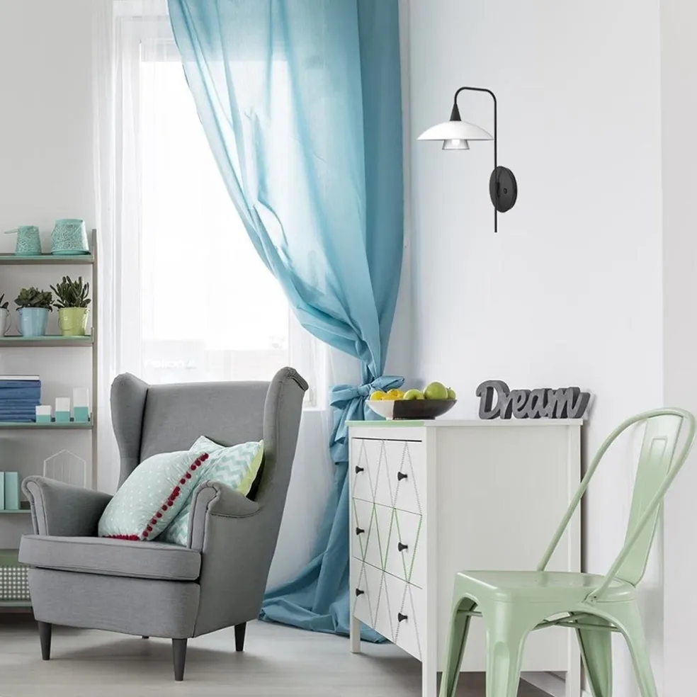 Dimbare LED wandlamp zwart met witte schotel