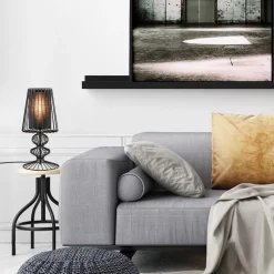 Draad tafellamp zwart met cilinder kap