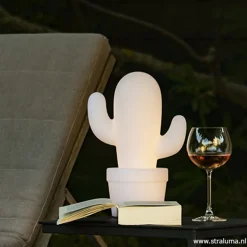 Draadloze LED tafellamp cactus wit