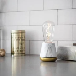 Draadloze tafellamp wit marmer met heldere lichtbron dimbaar