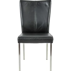Eetkamerstoel zwart lederen zitting met RVS poten