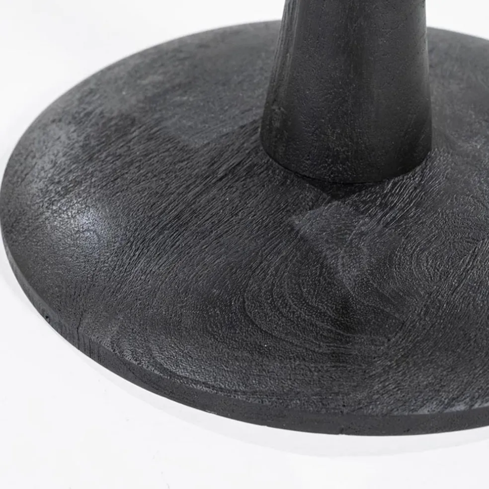 Eetkamertafel ronde glazen plaat zwart met mango houten voet