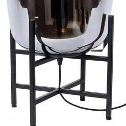 Elegante tafellamp zwart frame met smoke glazen kap