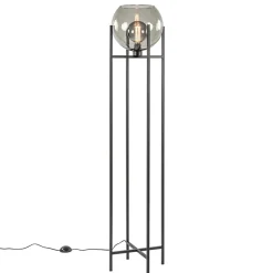 Frame vloerlamp mat zwart met smoke glazen bol
