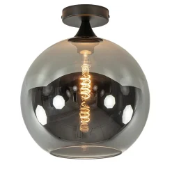 Globe plafondlamp zwart met smoke/titanium glas 30 cm