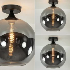 Globe plafondlamp zwart met smoke/titanium glas 30 cm