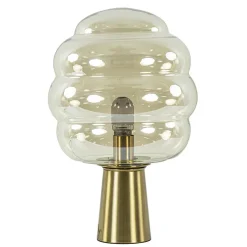 Gouden tafellamp Misty met amber glazen kap L&L